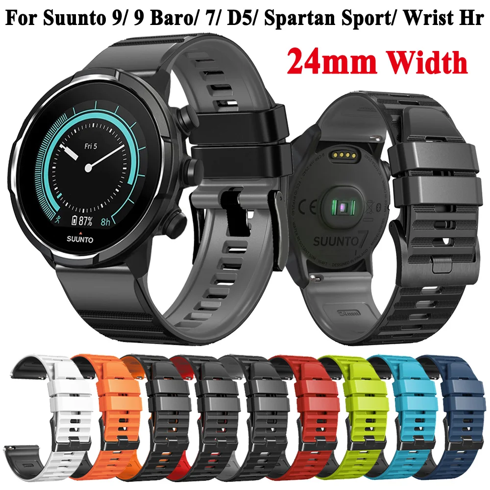 24mm Width Watch Strap For SUUNTO 9 Baro Bands Silicone Wristband For Suunto 7 D5 Spartan Sport Wrist HR Baro Bracelet Watchband