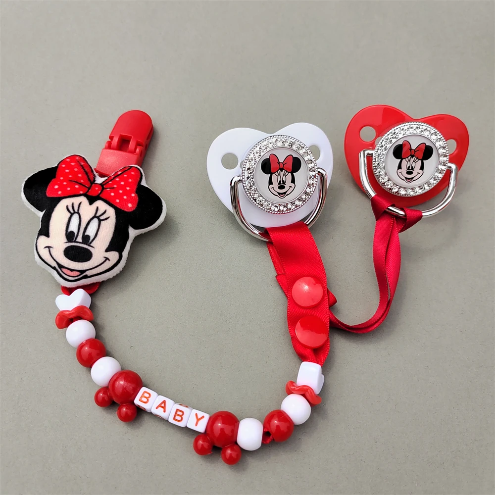 New Minnie Mouse Red Bling Small Head Plush Stuffed with Pp Cotton Personalized Name Chain/clip/holder for Fake Smoother Dummy