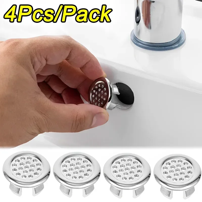 Main 4PCS Plastic Bathroom Kitchen Basin Sink Overflow Cover Ring Insert Replacement Chrome Hole Round Drain Cap Basin Accessory image