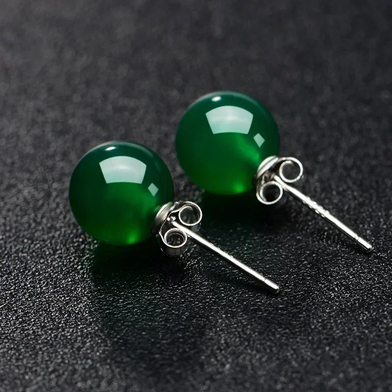 Main Jade Bead Earrings Energy Stone Amulet Vintage Natural Ear Studs Accessories Green Charm Women Luxury Talismans 925 Silver image