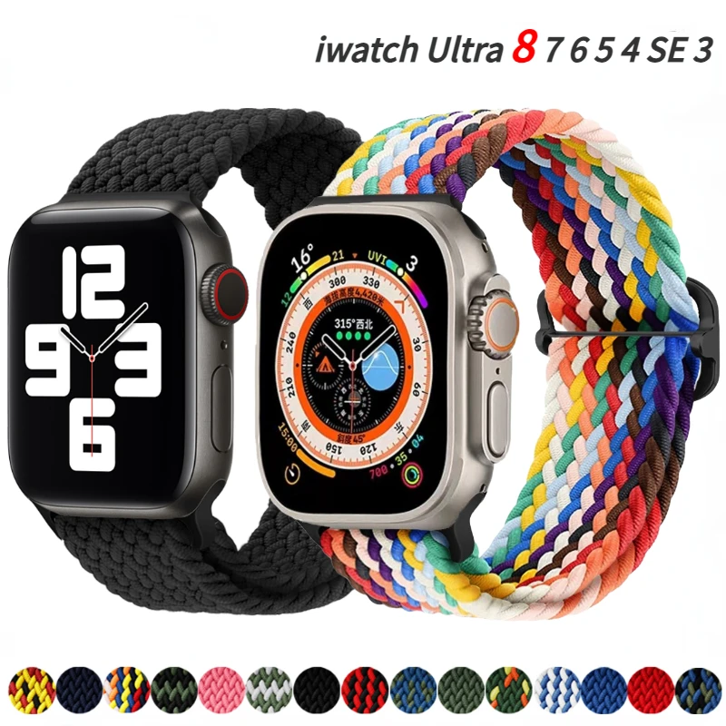 Braided Loop Nylon Strap For Apple Watch Band Ultra2 49mm 45mm 44mm 42mm 41mm 40mm Elastic Bracelet iWatch 9 8 7 SE 3 4 5 6 Belt