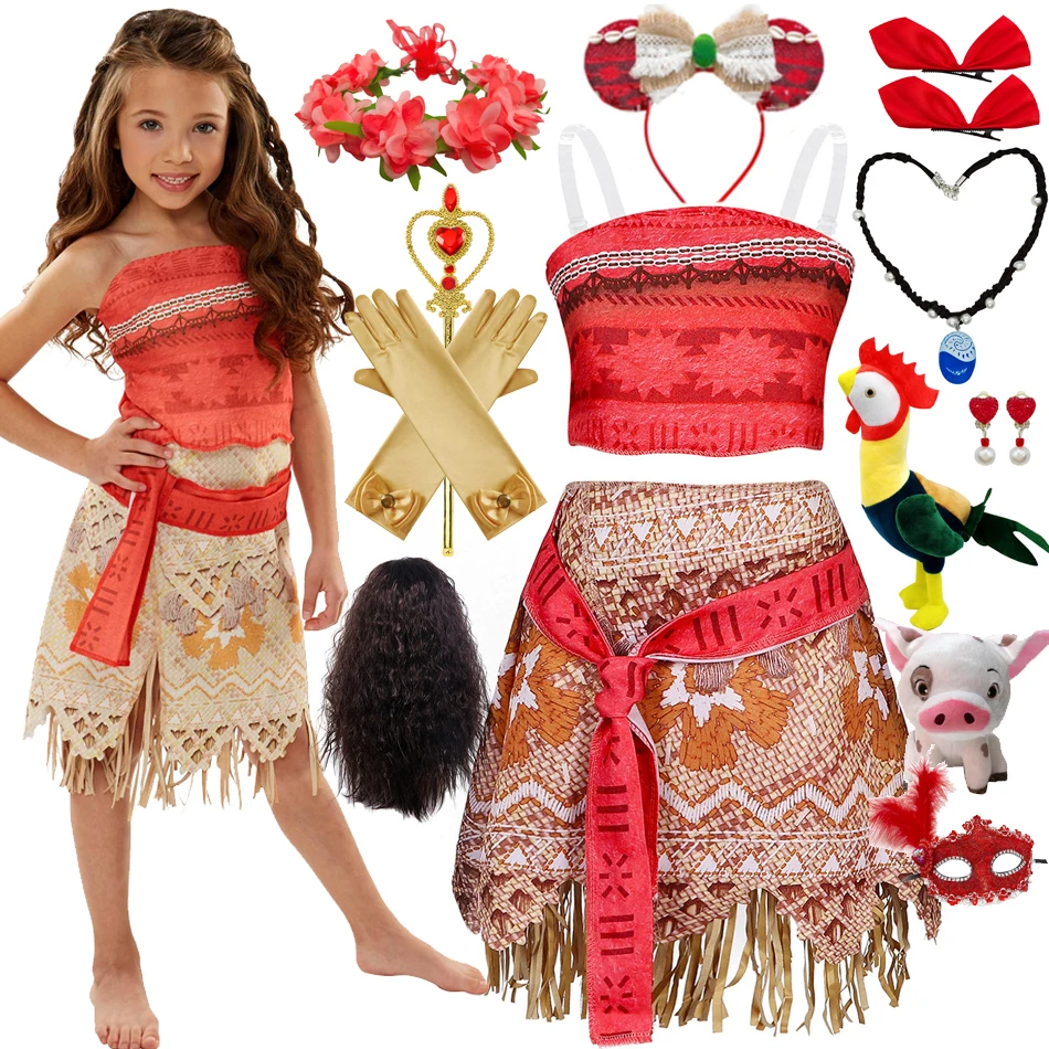 Girl Moana Vaiana Costume Children Princess Dress Summer Beach 2PCS Set Cosplay Clothing Christmas Carnival Halloween 2-12T