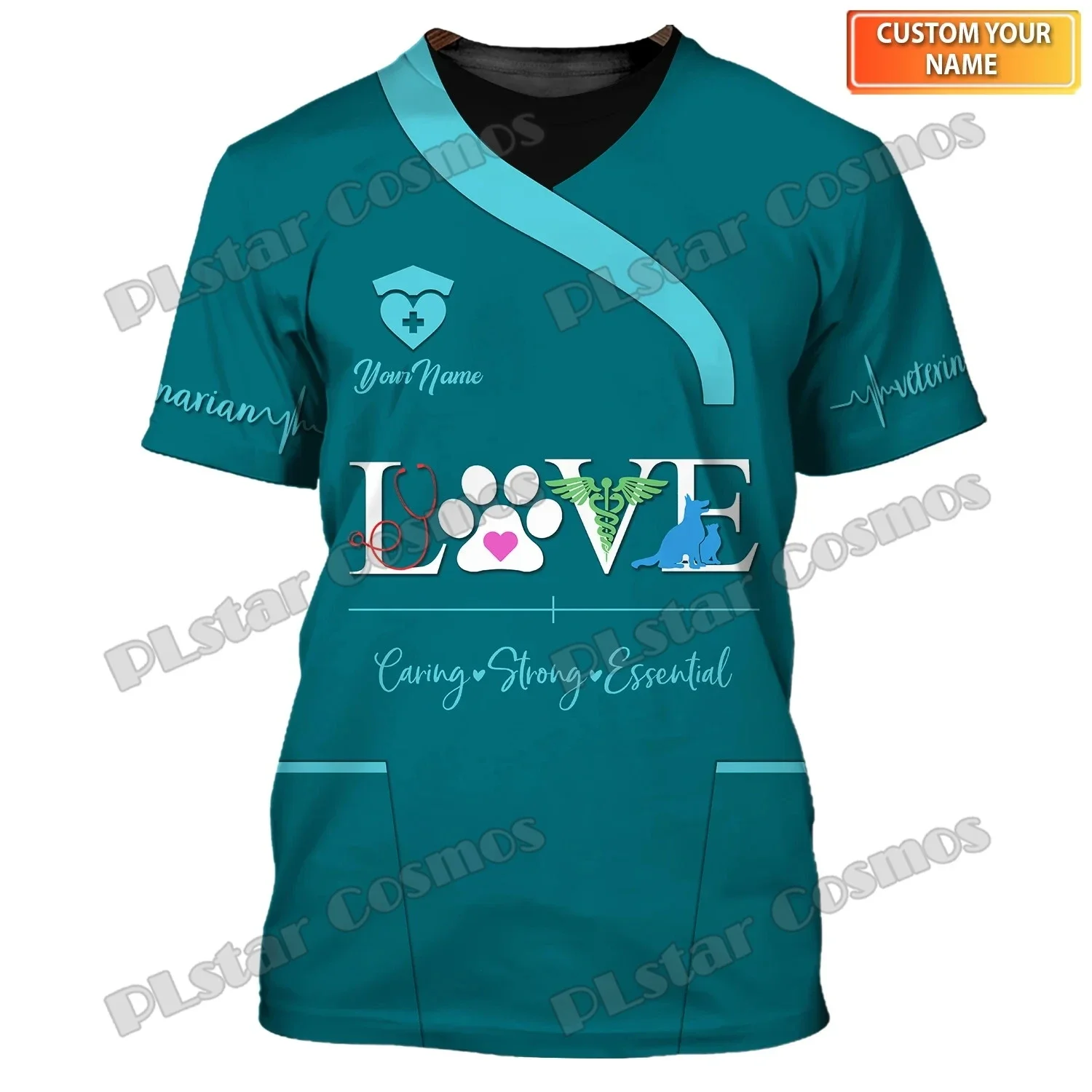 Love Animals Vet Tech T-shirt Veterinarian Personalized Name 3D Printed Men's T shirt Summer Unisex Casual O-Neck T-shirt DDR57