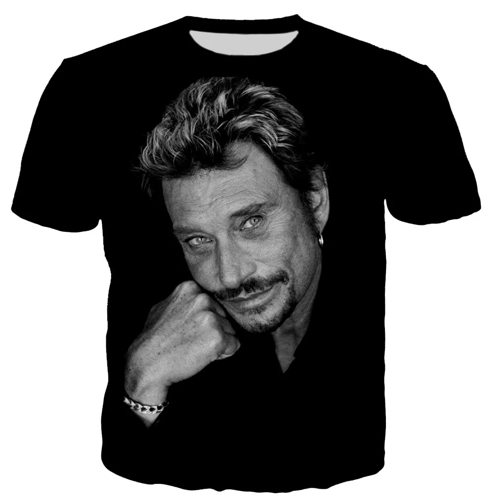 Pop singer Johnny Hallyday 3D printed T-shirt Men's Rock Fashion Casual T-shirt Hip Hop Harajuku Tops Summer Men Street Clothing