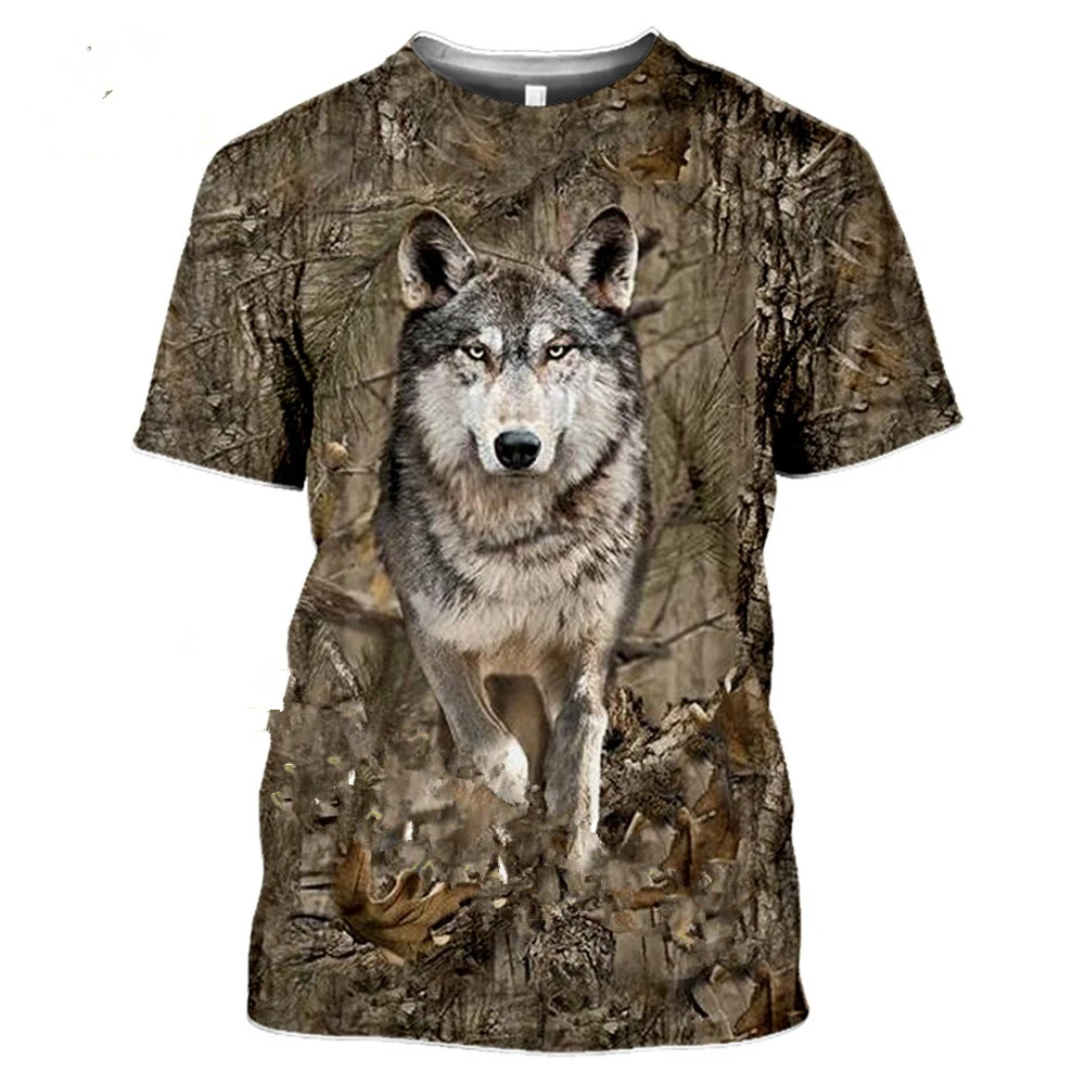 Summer Men'S 3d Printed T-Shirt Camouflage Hunting Animal Wolf Graphics Fashion Harajuku O-Collar Short-Sleeved Plus Size Top