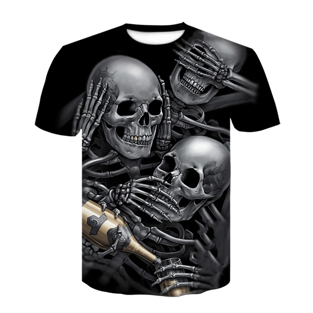 Summer Men Men Horror Skull 3d Printed T-Shirt Fashion Casual Street Trend Personality Breathable Comfortable Plus Size Top