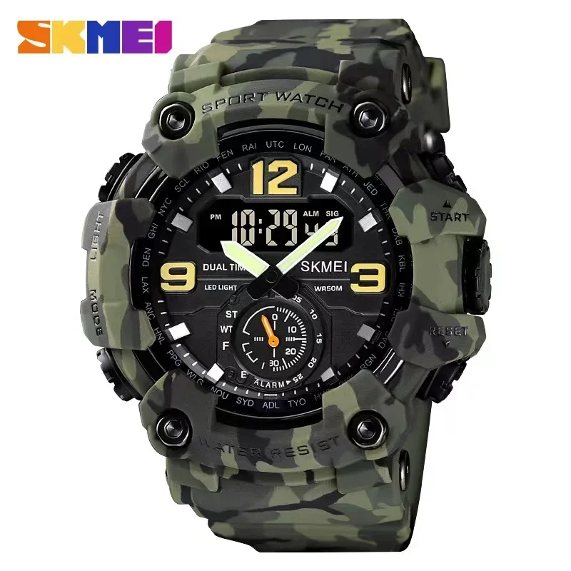 SKMEI Dual Movement 3 Time Sport Wristwatch Mens Waterproof Electronic Watches montre homme  Digital Men Watch1637