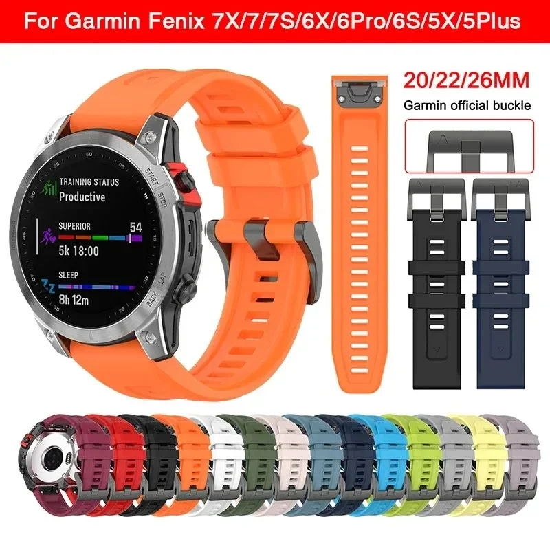 26 22 20mm Silicone Watch Band Straps For Garmin Fenix 6X 6 6S Pro 7X 7 Easyfit Wristband Fenix 5 5X 5S Plus Smartwatch Bracelet