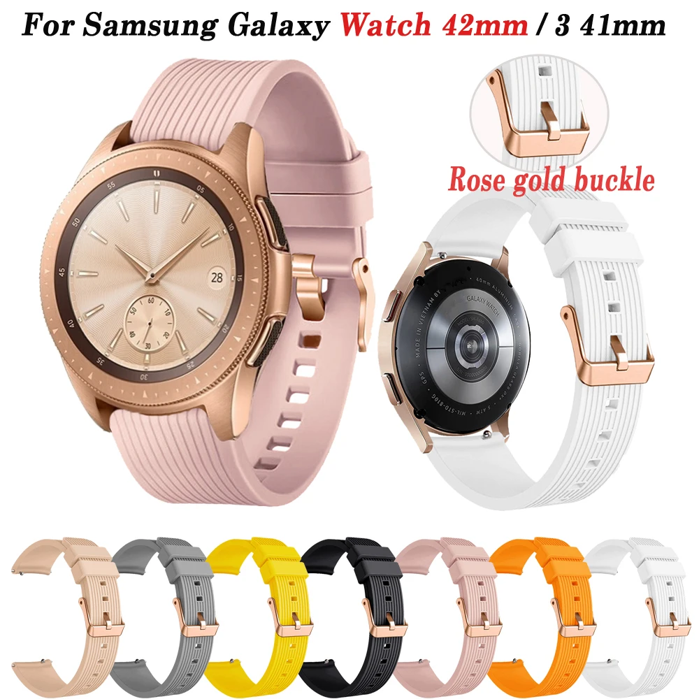 20mm Silicone Strap For Samsung Galaxy Watch 42mm Wristband Watch 4 5 Active 2 40 44mm Classic 42 46mm Rose Gold Buckle Bracelet