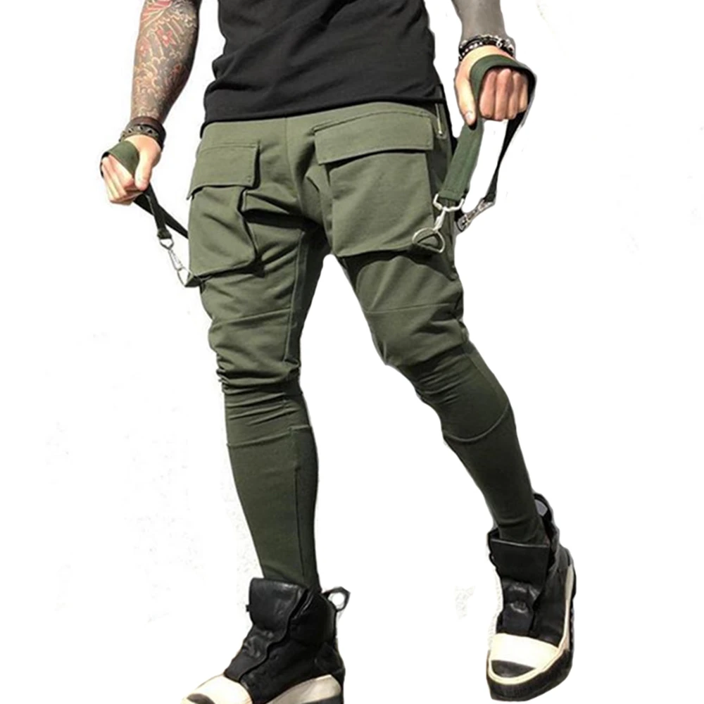 Men Cotton Sweatpants Hip Hop Joggers Streetwear Casual Slim Sport Trousers Training Workout Fitness Big Pockets Cargo Pants