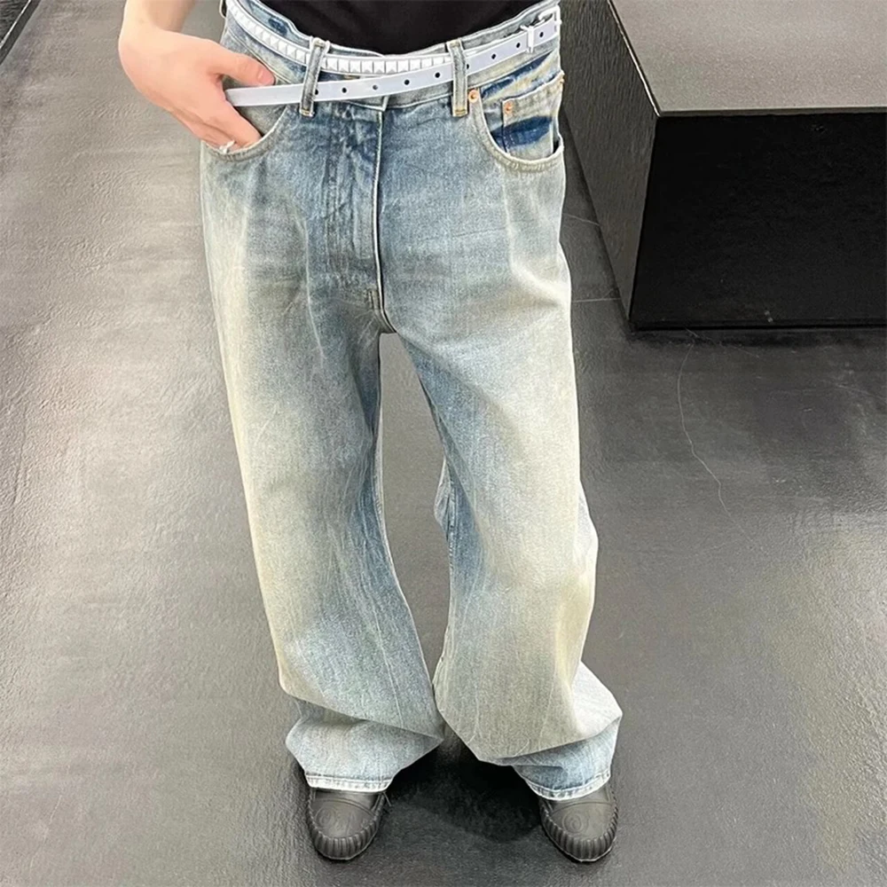 Hip Hop New Branch Pattern Washed Jeans Unisex Straight Baggy Y2K Denim Trousers Vintage Blue Loose Casual Cargo Pants Oversized