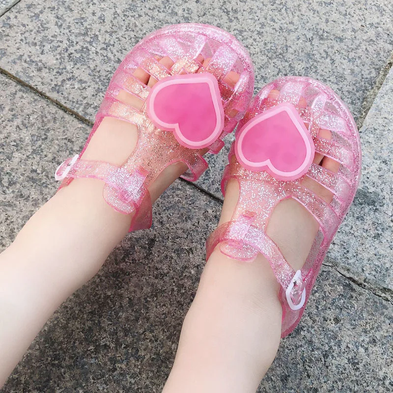 サンダル Fashion Girl Sandals Summer New Heart Shaped Jelly Kid Shoe Cute Casual Shoe Anti Slip Beach Shoe Girl Shoe Women Sandals