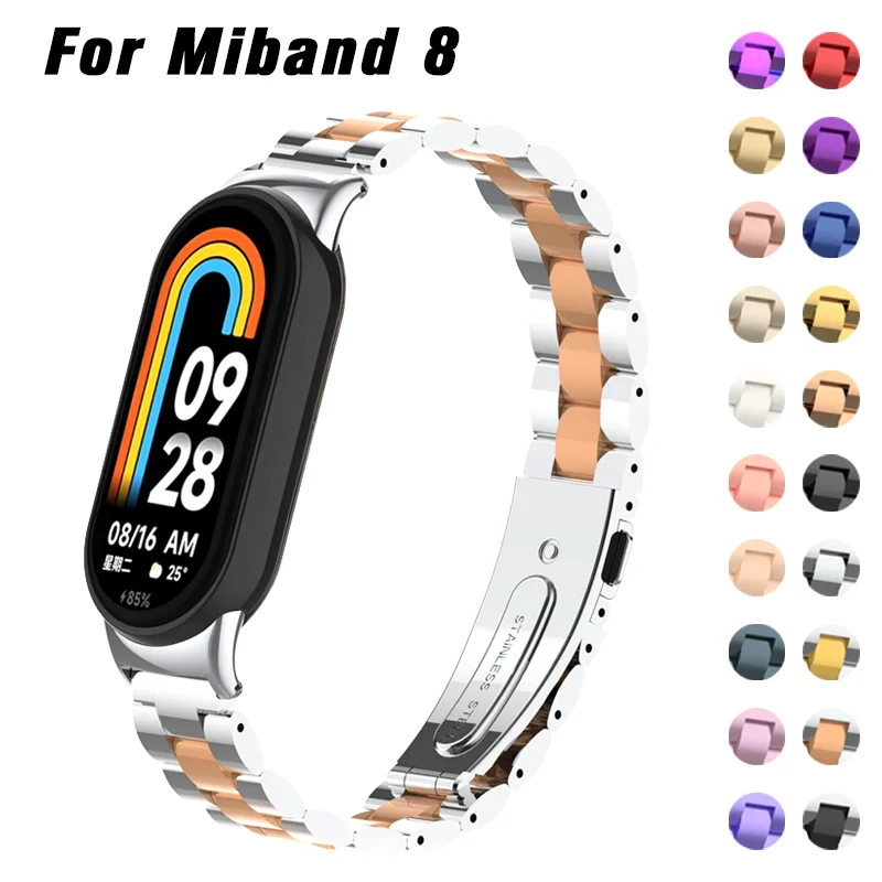 Stainless Steel Strap for Xiaomi Smart Band 8 Bracelet NFC Global Version Stainless Steel Watch Bands Miband 8 Metal Straps