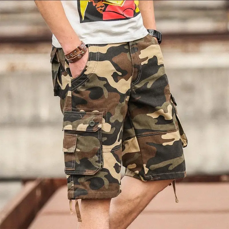 Streetwear Casual Men Camouflage Cargo Shorts Summer Baggy Military Vintage Pockets Male Tactical Outdoor Sports Short Pants 44