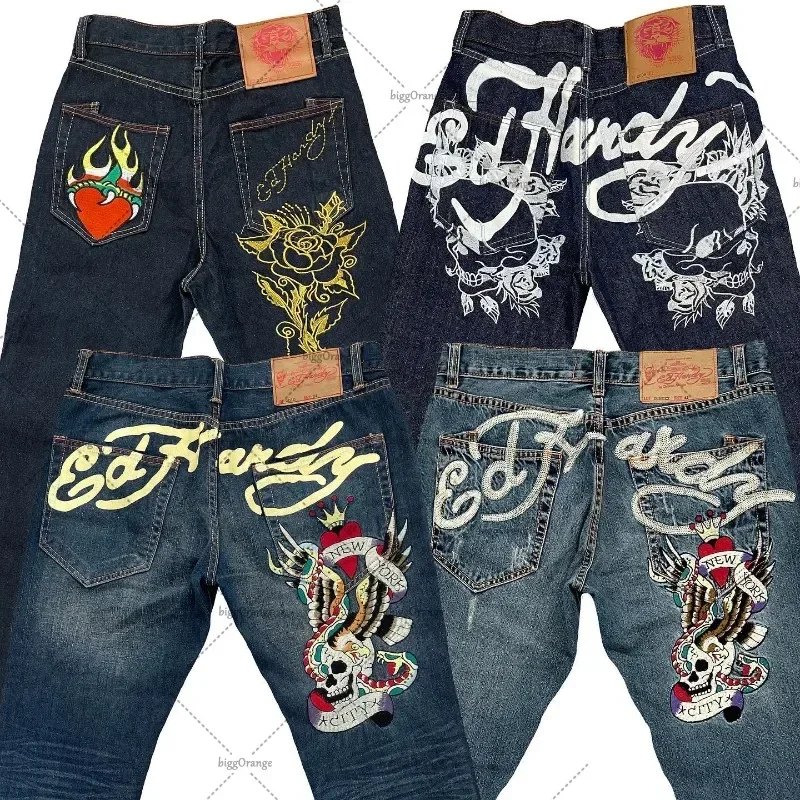 European and American style street jeans male Y2K printed hip hop high waist straight retro loose wide leg pants denim trousers