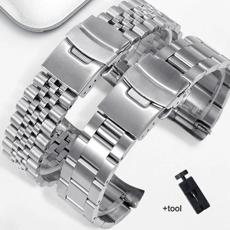 Stainless Steel Strap for Seiko Watch Band 18mm 19mm 20mm 21mm 22mm 23mm 24mm 26/28/30mm for Oyster for Jubilee Curved Bracelet