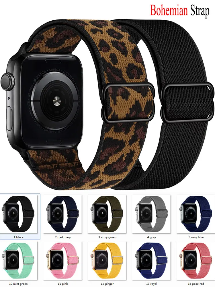 Bohemian Nylon Strap for Apple Watch ultra Series 8/7 49mm 41mm 45mm 38/42 Elastic Shiny Bracelet iWatch 6 5 4 3 Se Band 44/40mm