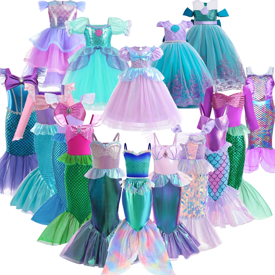 Mermaid Charm Ariel Princess Dress Kids Cosplay Costumes Girls Birthday Carnival Party Ball Gown Halloween Role Playing Clothing