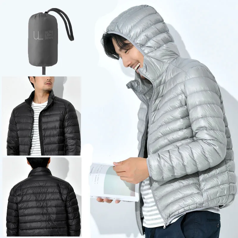 Men's Winter Slim Down Jacket Fashionable Warm Foldable Waterproof Windproof Breathable Outerwear Plus Size Men Hoodie Jacket