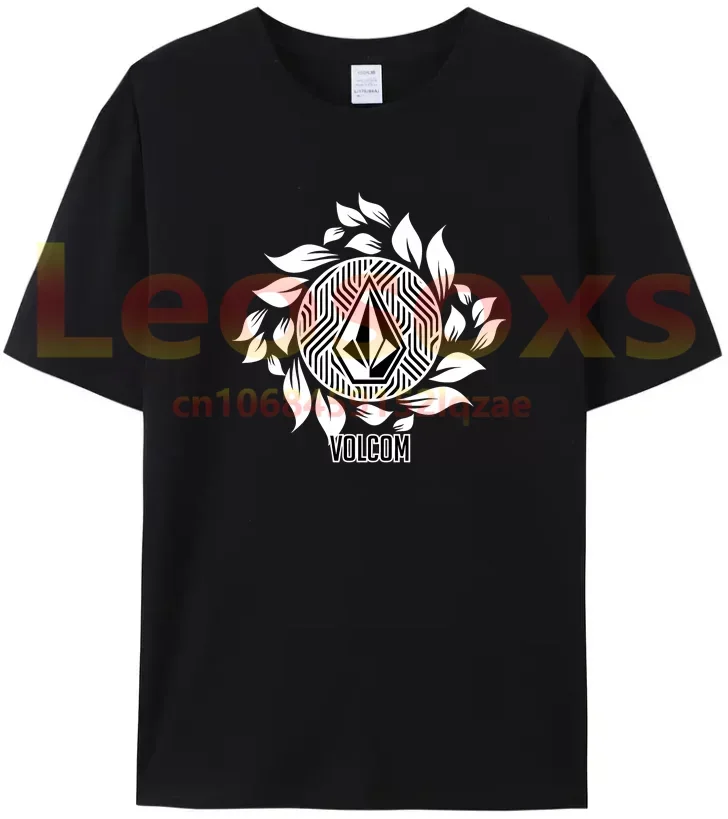 New Summer Men's T-Shirt Volcom stone100% Cotton High Quality Comfortable Top Black Casual White Flower Logo top tees