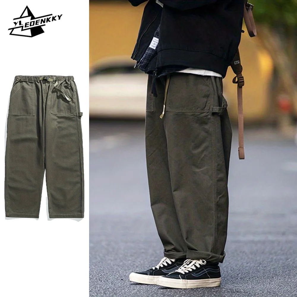 Main Japanese Cargo Pants Men Women Vintage Loose Solid Color Trousers American High Street Casual Pants Hip-hop Streetwear Unisex image