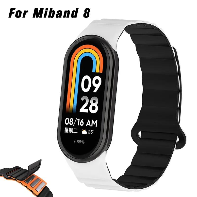 Magnetic Silicone Watchband For Xiaomi mi band 8 Strap Replacement Sport Wrist For Mi band 8 Correa Bracelet Double Color Strap