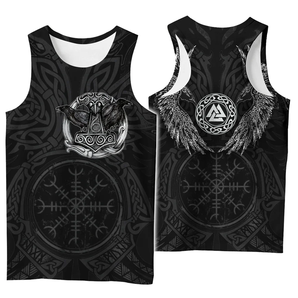 Odin Viking Symbol Tattoo Raven 3D Printed Men Shirt Vest Harajuku Fashion Sleeveless T-shirt Summer streetwear Tank Tops-2