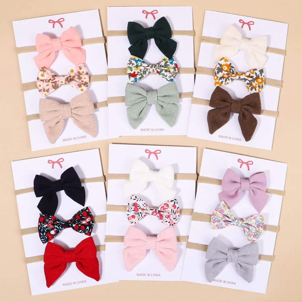 3Pcs/Set Sweet Print Bow Headbands for Baby Newborn Soft Elastic Hair Band Nylon Band Infant Headwear Baby Hair Accessories