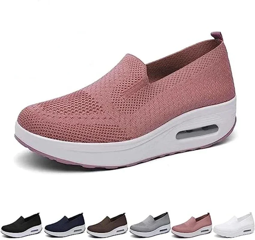 Main Women Walking Tennis Female Flat Shoes Slip-On Light Air Cushion Mesh Up Stretch Sneakers Running Casual Breathable Sports Shoes image