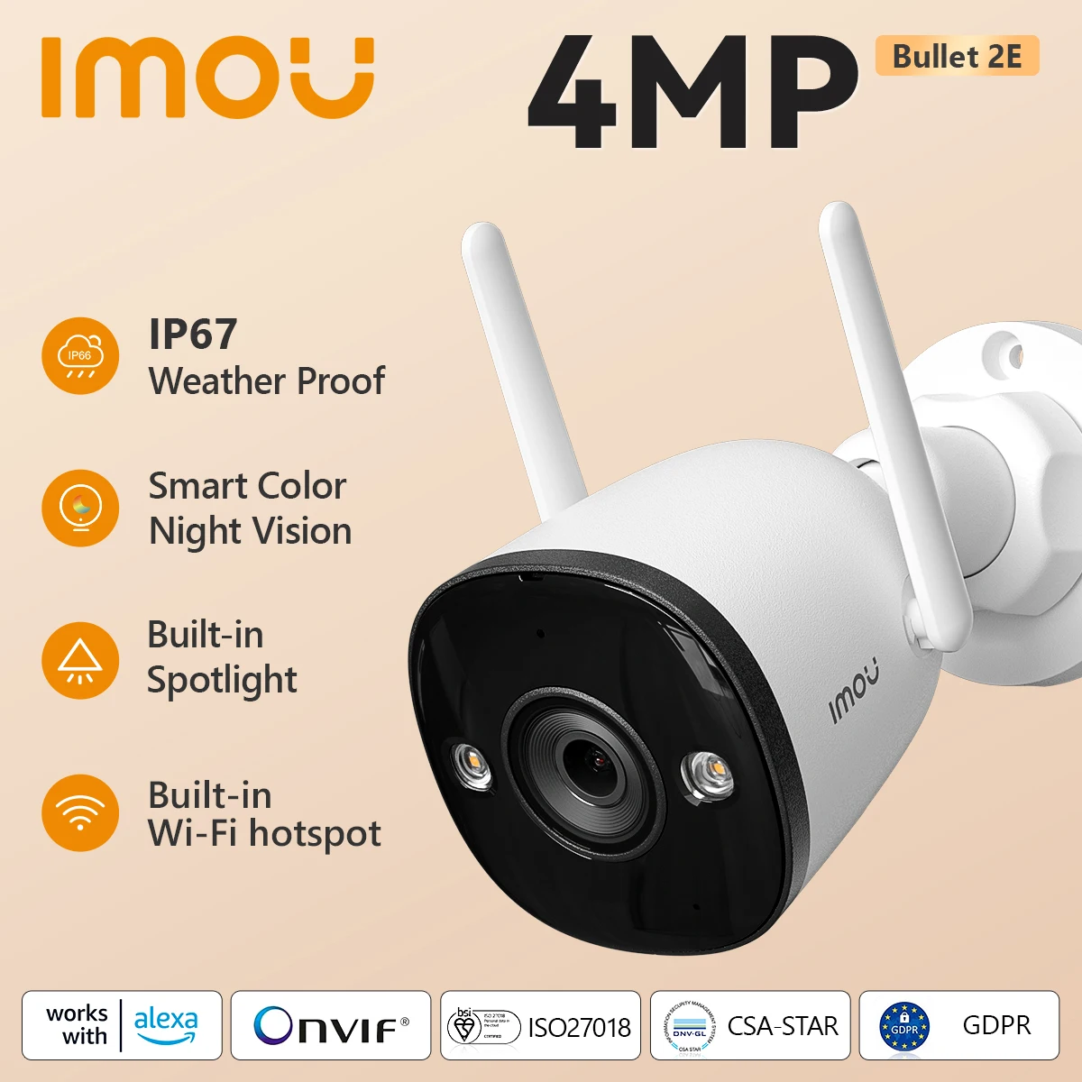 IMOU Bullet 2E 2MP 4MP Full Color Night Vision Camera WiFi Outdoor Waterproof Home Security Human Detect Ip Camera