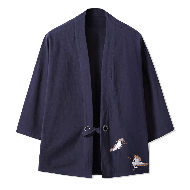 Men Kimono Crane Embroidery Harajuku Japanese Style Cardigan Casual Cotton Men Samurai Costume Yukata Asian Clothes Men Jackets