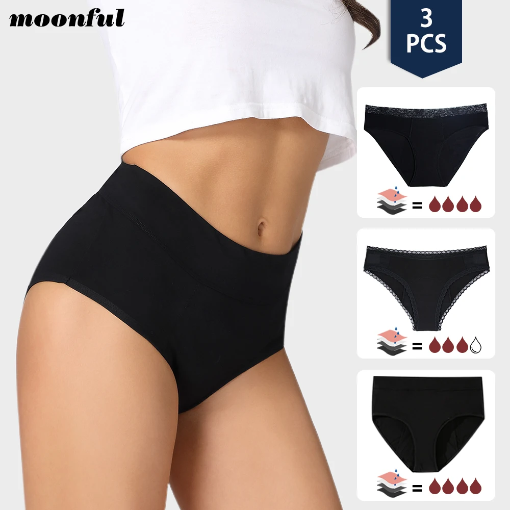 Main 3 PCS Cotton Menstrual Panties Women Lot Leak Proof Period Underwear Heavy Flow 4 Layer Menstrual Cycle Absorbent Underwear Pack image