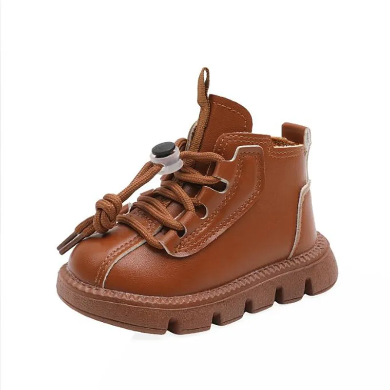 Toddler Leather Short Boot Lace Up Baby Casual Sneakers Fashion Children Ankle Boot