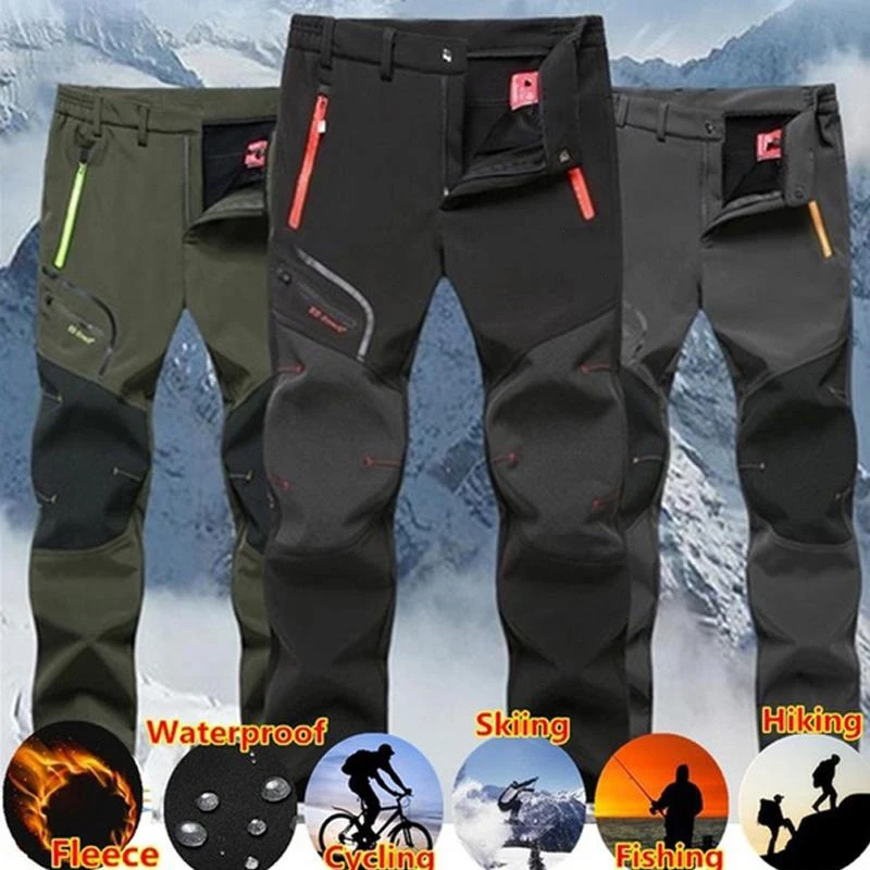 Men's Outdoor Waterproof Hiking Trousers Mountain Camping Climbing Men Pants Trekking Softshell Warm Work Pants Fishing Clothes