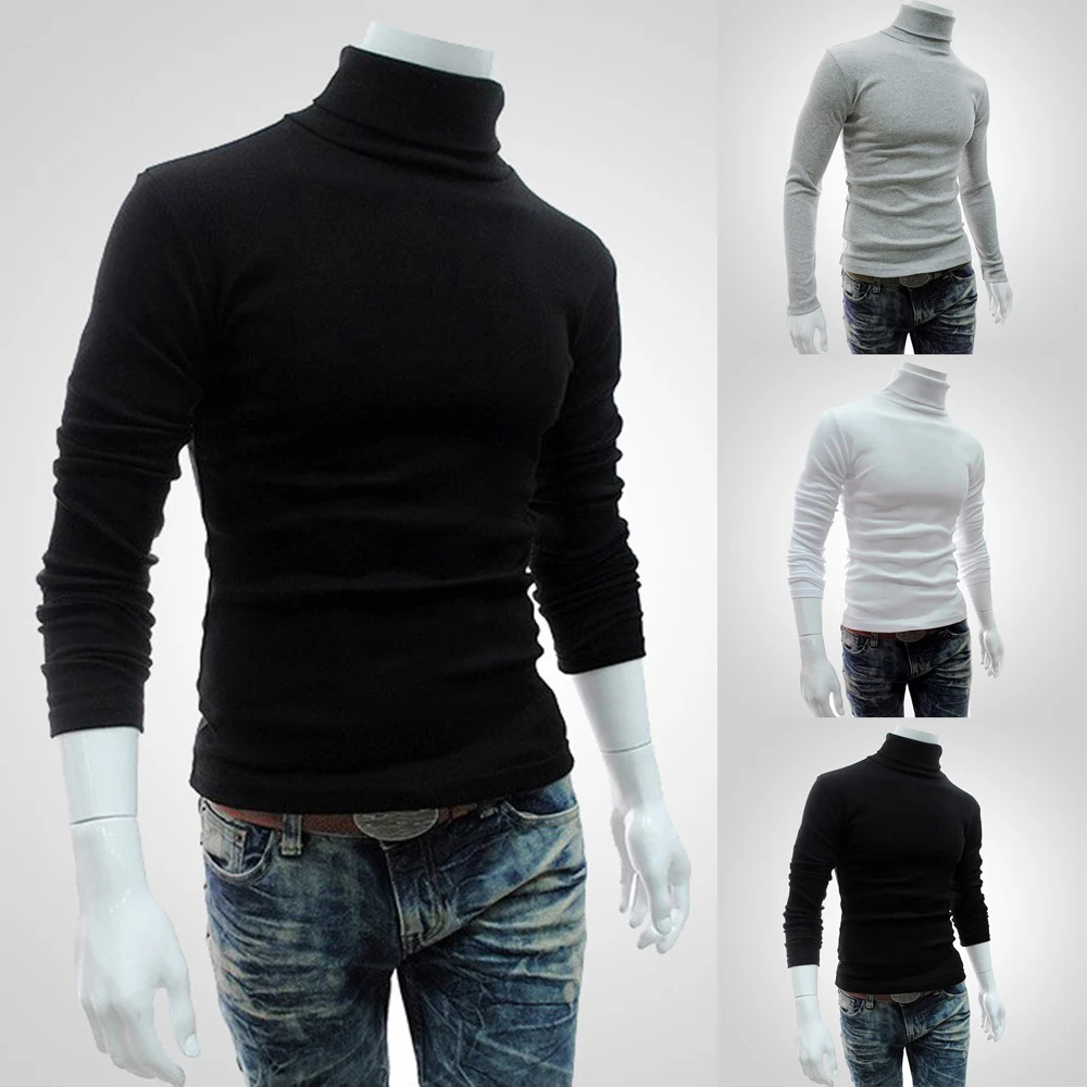 Winter Men's Slim Turtleneck Long Sleeve Tops Pullover Warm Comfortable Stretch Knitwear Sweater