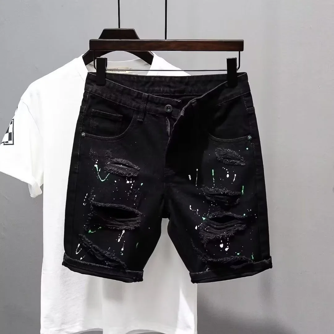 Summer Denim Shorts For Men Black Versatile Fashion Washable Slim Fit Five Point Middle Pants Men Jeans Shorts