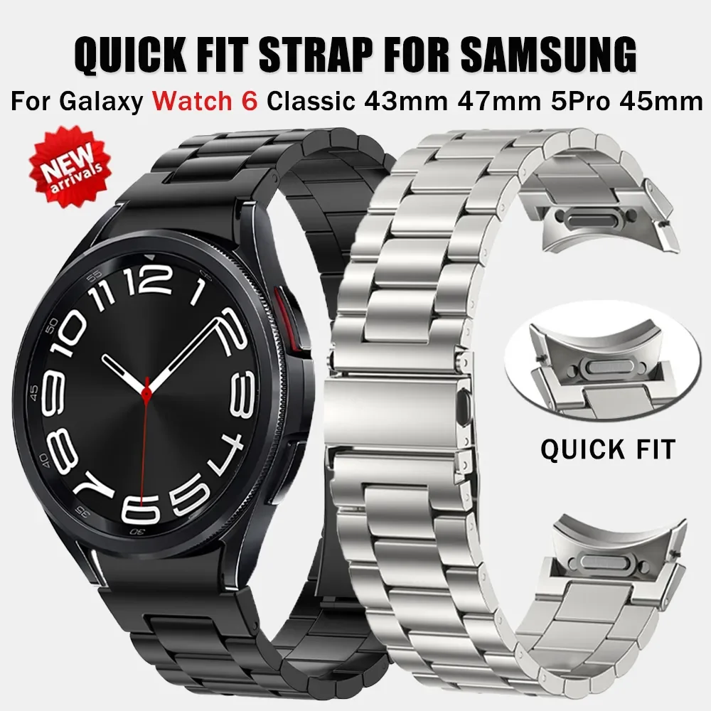 No Gaps Quick Fit Stainless Steel Strap For Samsung Galaxy Watch7 40 44MM FE/6/Classic 43 47mm Band For Watch 5Pro 45mm Bracelet