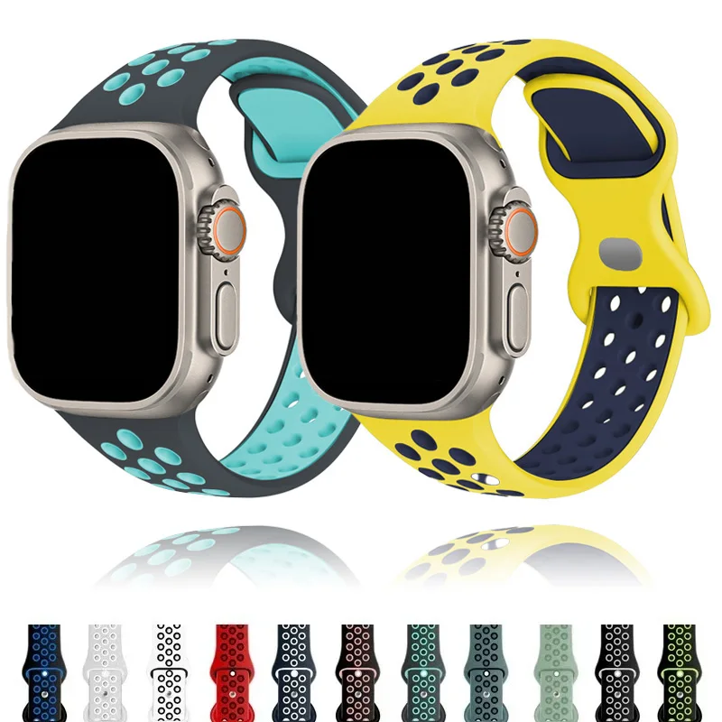 Silicone Strap For Apple Watch band 8 7 45mm 41mm 49 44mm 42mm 40mm 38mm Breathable Wristband For iWatch series 6 5 4 3 SE Ultra