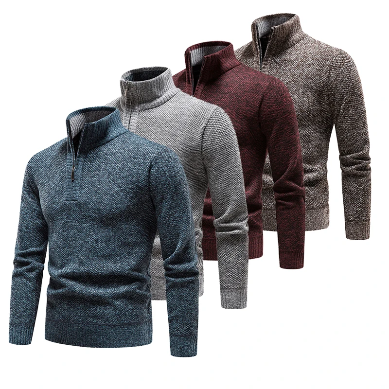 Winter Men's Fleece Thicker Sweater Half Zipper Turtleneck Warm Pullover Quality Male Slim Knitted Wool Sweaters for Spring