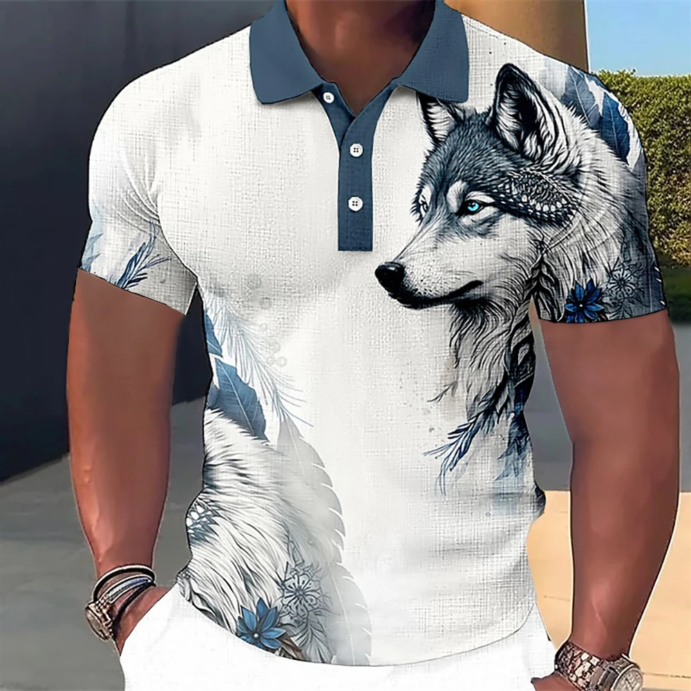 Main Animal Men'S Polo Shirt 3d Wolf&Eagle Print High-Quality Men Clothing Summer Casual Short Sleeved Loose Oversized Shirt Tops Tee image