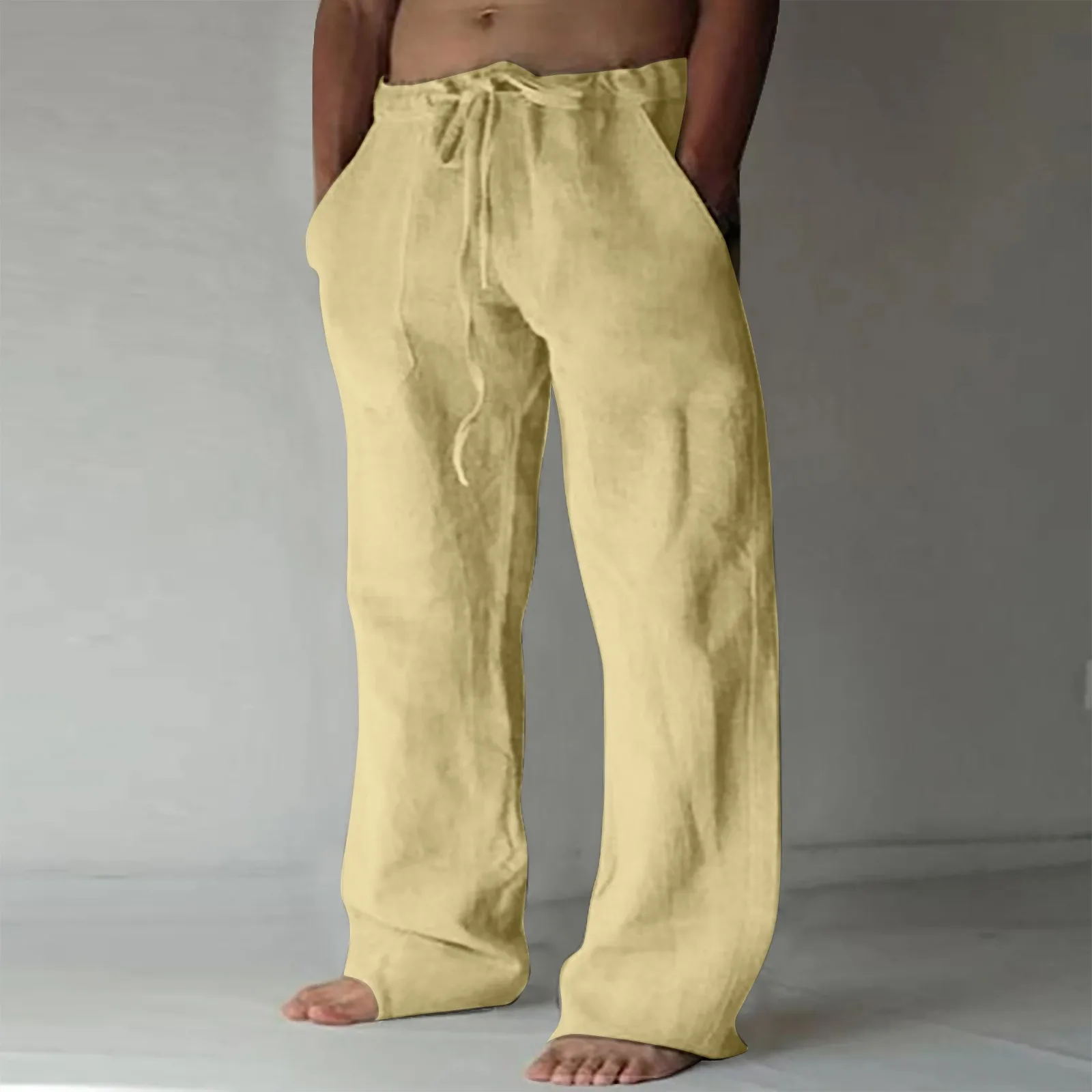 Linen Clothing For Men Contemporary Comfortable Quality Soft Linen Solid Color Trousers With Pocket Drawstring Casual Pants