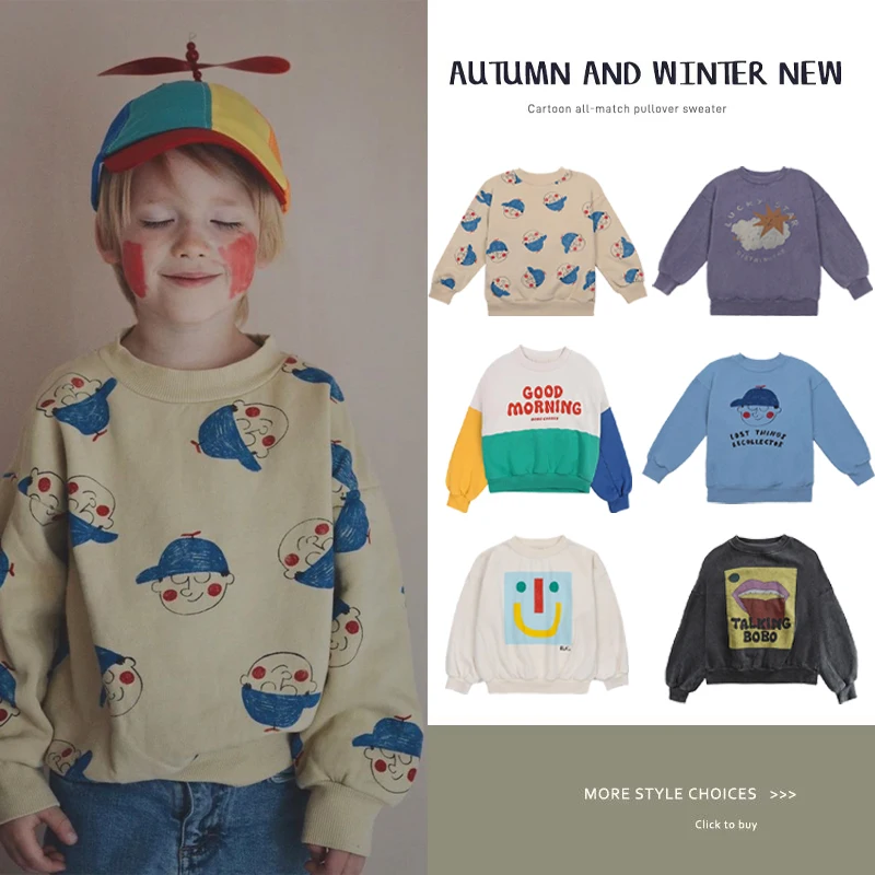 Children's BC INS Autumn Clothing Boys and Girls' Winter Clothing Children's Sweater Long Sleeve Round Neck Puullover Cute