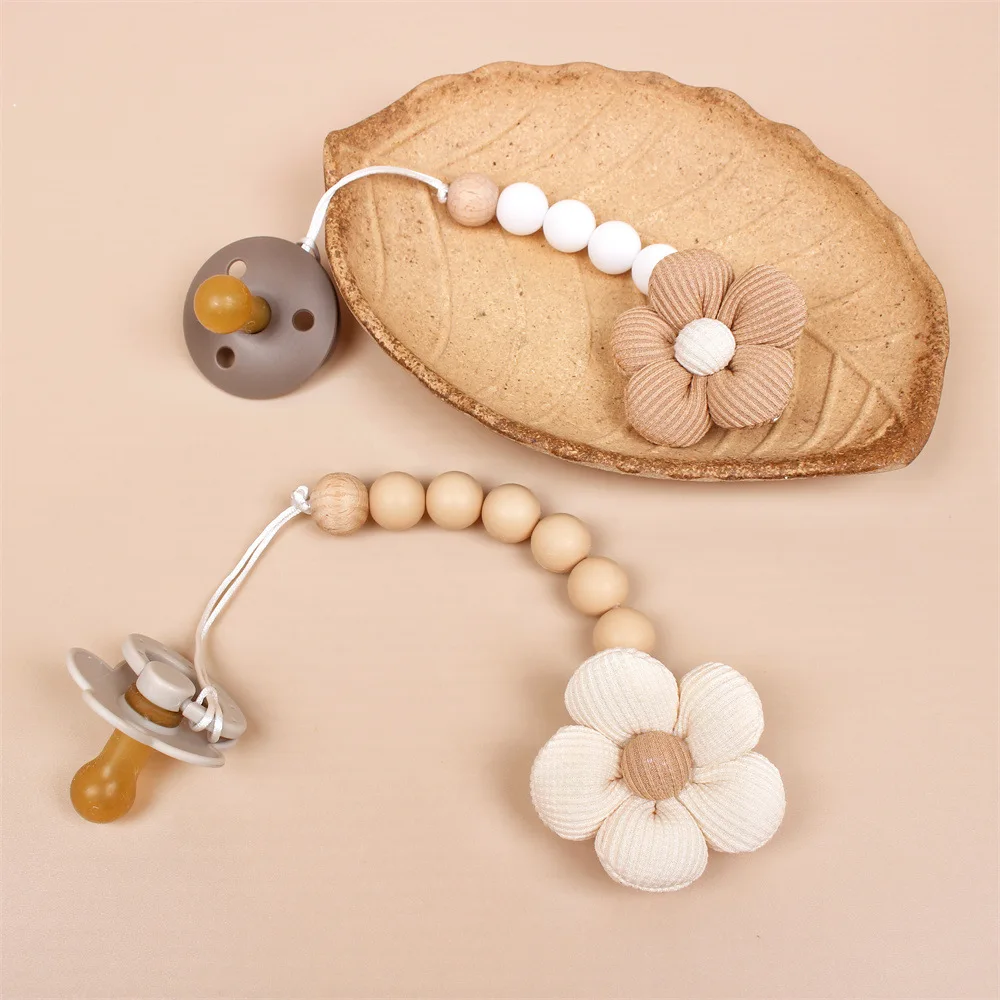 Flower Baby Pacifier Clip Chain Newborn Dummy Nipple Holder Clips BPA Free Cotton Teething Toys Soother Pendant Holder