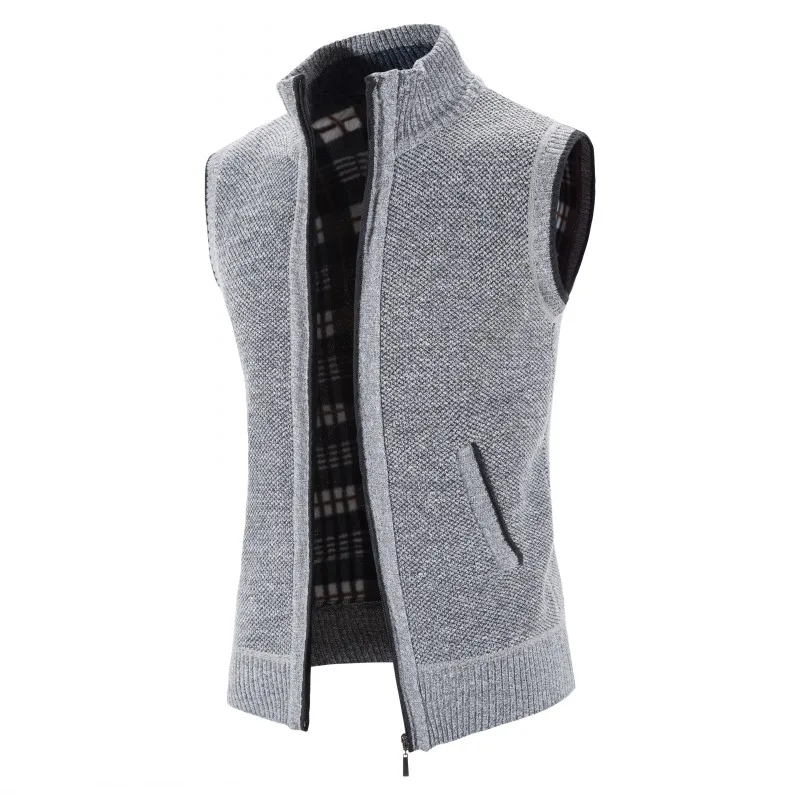 2023 New Solid Mens Sweaters Autumn Winter Warm Zipper Sweaters Vest Men Casual Knitwear Sweatercoat Male Sleeveless Cardigan