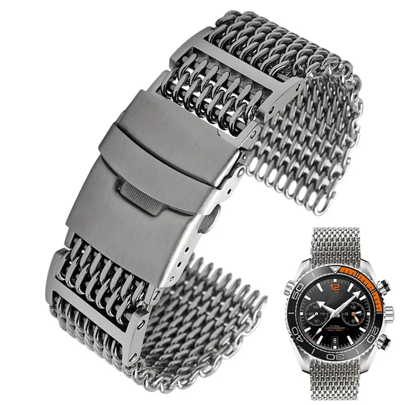 20/22/24mm Steel Dive Shark Mesh for Milanese Watch Bracelet Strap Band Weaving Double Snap Strap for Breitling Omega