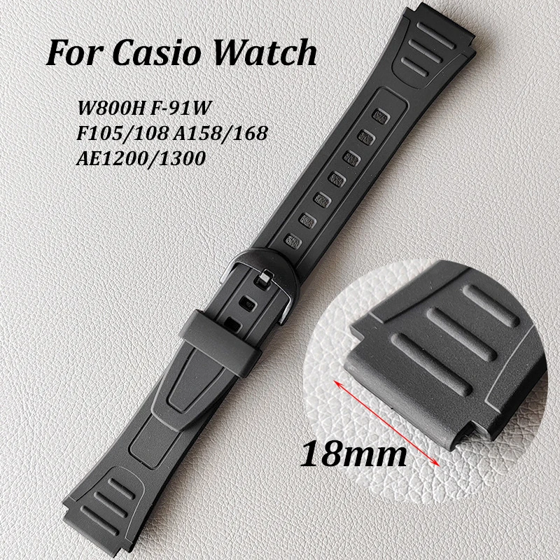 For Casio W800H F-91W F105/108 A158/168 AE1200/1300 18mm Universal Silicone Watch Band Women Men Sport Rubber Strap Replacement