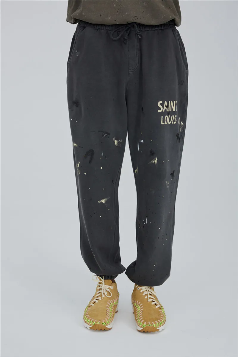 23SS High Street Saint Louis Sweatpants Men Women 1:1 Best Quality Handmade Ink Splashing Graffiti Jogger Drawstring Pant