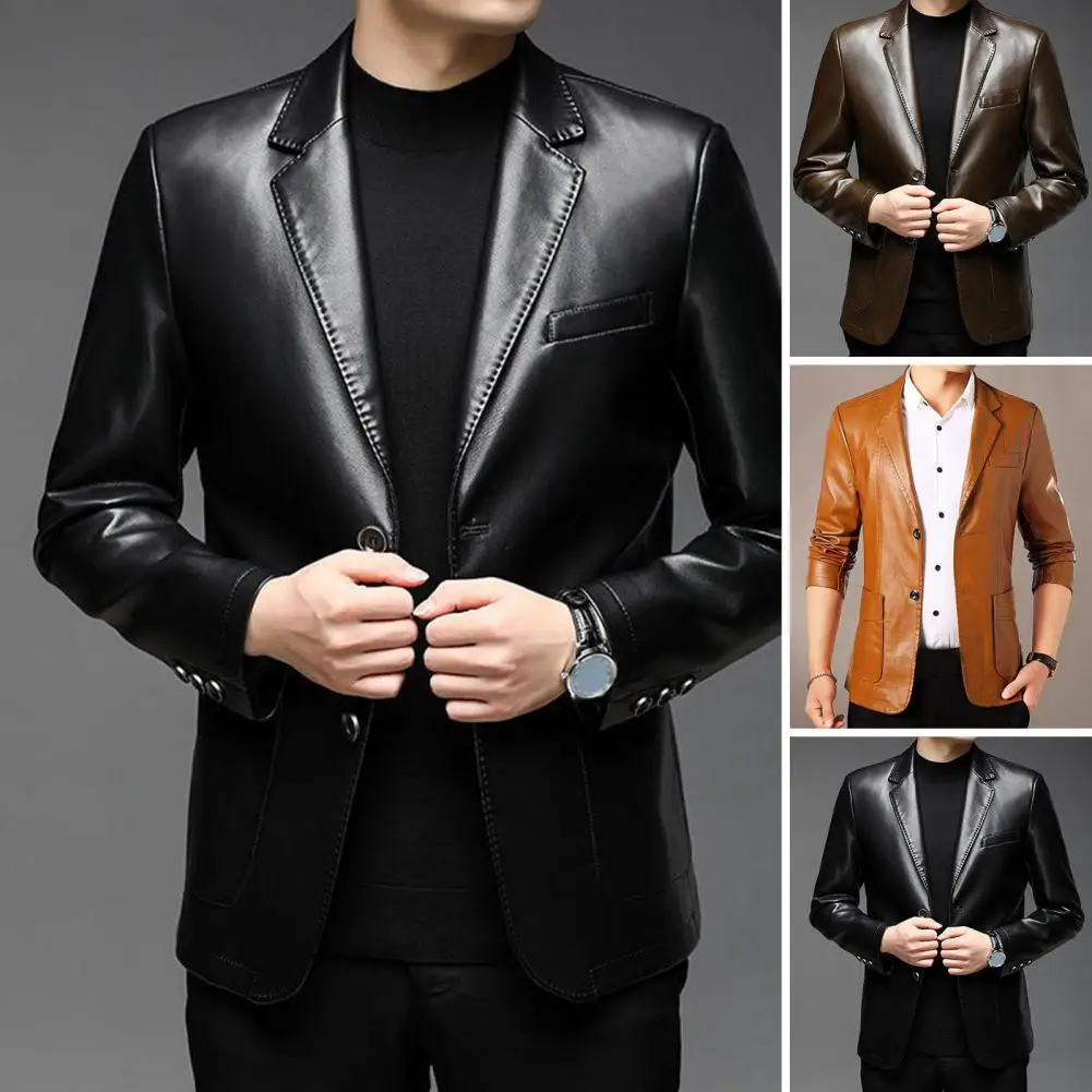 Men's Leather Suit Jacket High quality new arrival leather jacket suit Collar Casual Middle-aged Coat