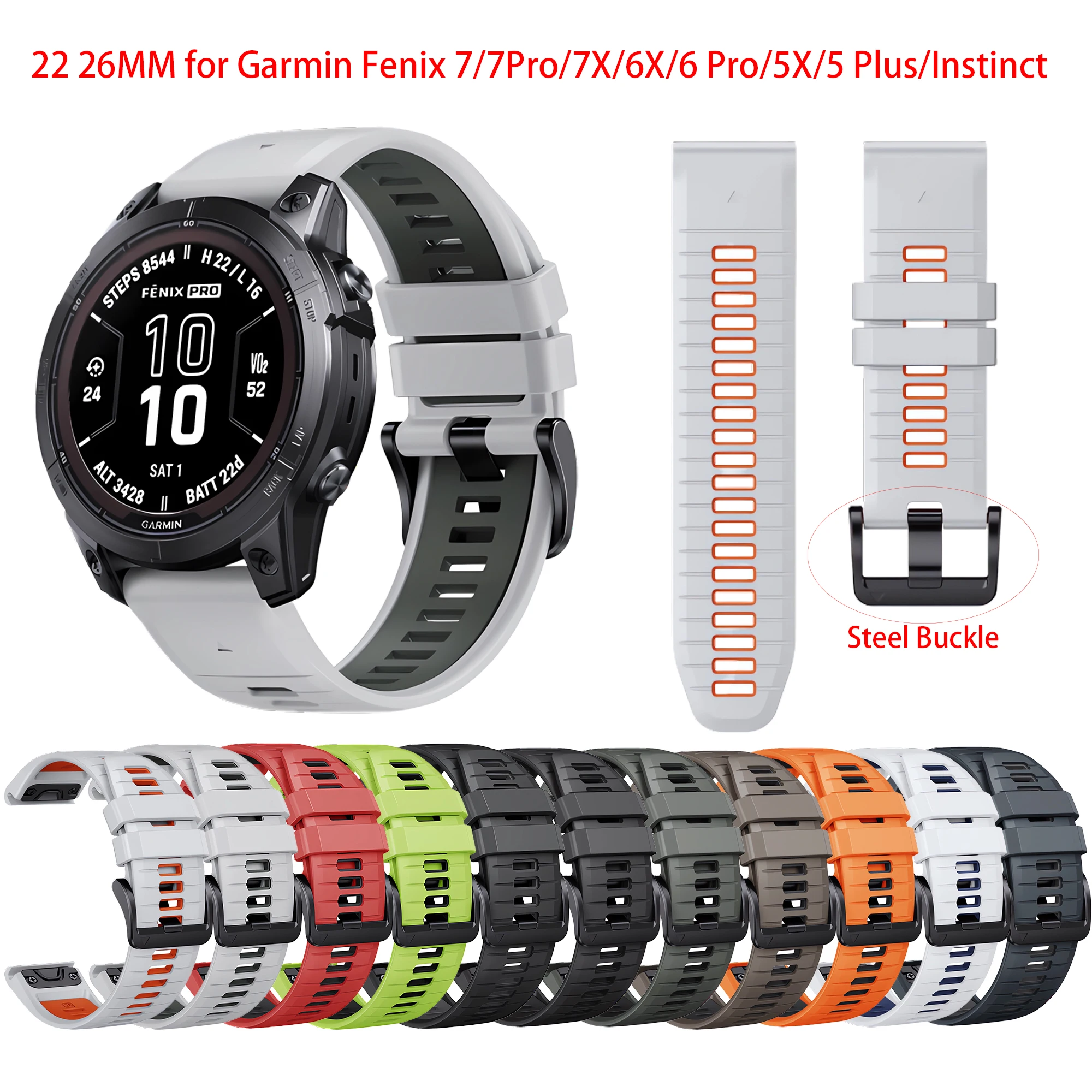 22 26MM Silicone Watchband  Strap for Garmin Fenix 7/7Pro/7X/6X/6 Pro/5X/5 Plus/Epix/Instinct WristStrap Replaceable Bracelet