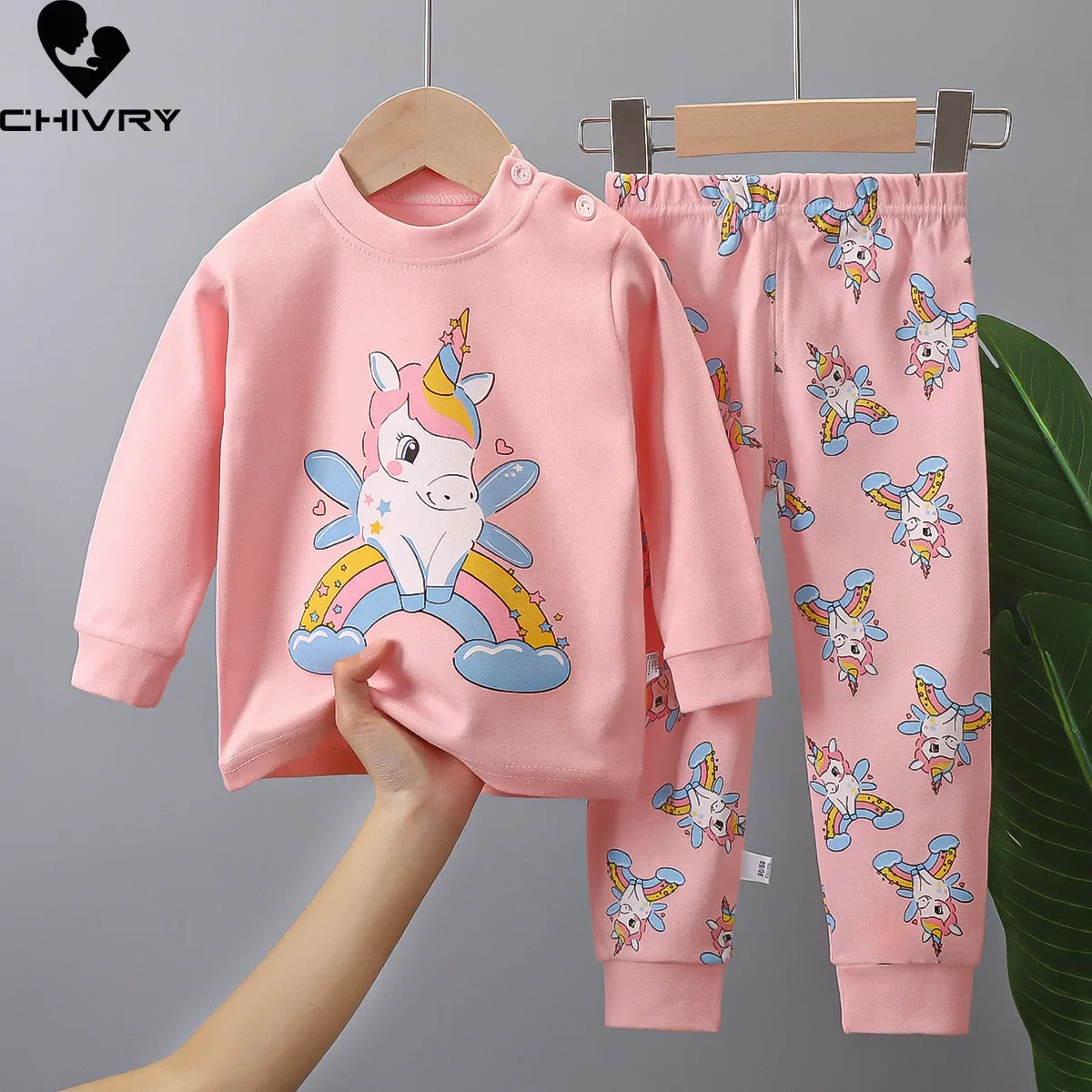 2023 New Kids Autumn Warm Pajamas Baby Boys Girls Cartoon Dinosaur Long Sleeve T-Shirt with Pants Pyjamas Toddler Clothing Sets